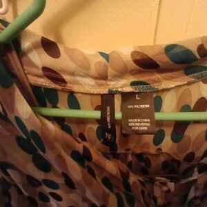 New Directions Polka Dot Blouse - Teal, Brown, Cream